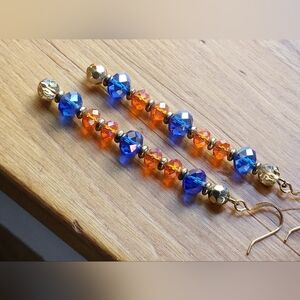 NEW Purple Orange Beaded Faceted Crystal Earrings Handmade Long Dangle OOAK Boho